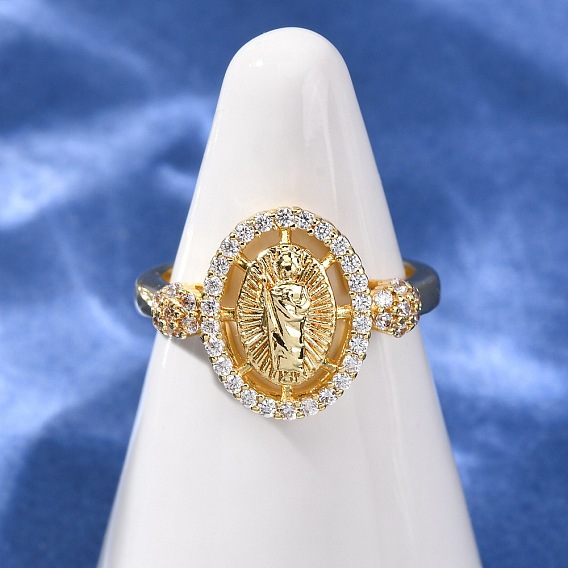 Религиозные латунные кольца с микропаве из кубического циркония, открытые кольца-манжеты, овал и святой Иуда, стойки покрытие, долговечный, без свинца и без кадмия