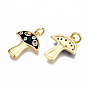 Autumn Theme Brass Micro Pave Cubic Zirconia Enamel Pendants, with Jump Rings, Nickel Free, Mushroom,Real 16K Gold Plated