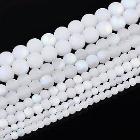Нити стеклянных бусин с имитацией матового нефрита, круглые, с половиным покрытием, AB цвет