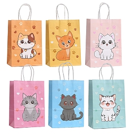 Cat Printed Paper Tote Bags with Handles, Rectangle Storage Shopping Bags