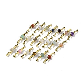 Gemstone with Brass Fold Over Clasps, Real 18K Gold Plated, Long-Lasting Plated, Rack Plating, Round