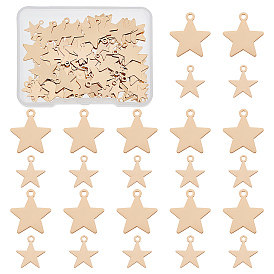 BENECREAT 100Pcs 2 Style Brass Pendants, Etched Metal Embellishments, Long-Lasting Plated, Star, Blank Stamping Tag