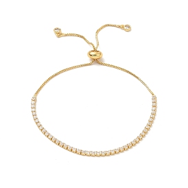 Bracelets de chaîne de zircone cubique en laiton placage de rack réglable, bracelet coulissant pour femme, sans plomb et sans cadmium