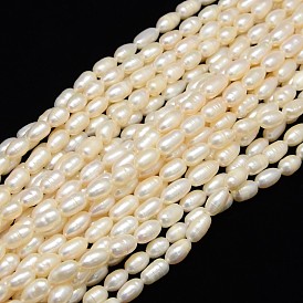 Brins de perles de culture d'eau douce naturelles, riz, 6~7mm, Trou: 0.8mm, Environ 38 pcs/chapelet, 13.77 pouces ~14.17 pouces