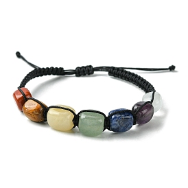 Natural Mixed Gemstone Cuboid Braided Bead Bracelet, Chakra Theme Adjustable Bracelet