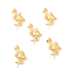 Rack Plating Brass Pendants, Long-Lasting Plated, Cadmium Free & Nickel Free & Lead Free, Flamingo