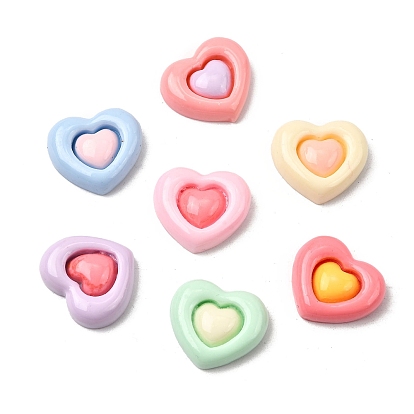 Непрозрачные кабошоны из смолы, сердце, два тона