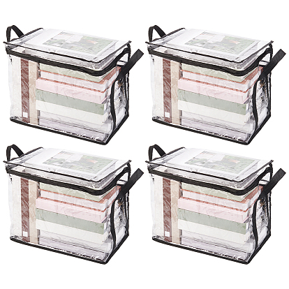 Large Capacity Transparent PVC Plastic Zipper Bags with Handle for Book Storage, Rectangle