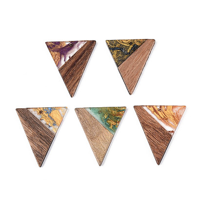 Подвески из непрозрачной смолы и ореха, треугольник прелести, с блеском порошок