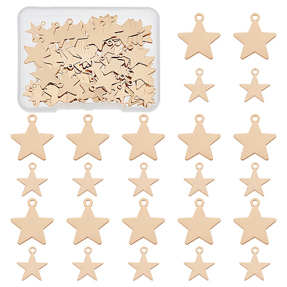 100Pcs 2 Style Brass Pendants, Etched Metal Embellishments, Long-Lasting Plated, Star, Blank Stamping Tag