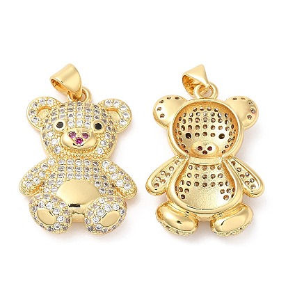Brass Micro Pave Cubic Zirconia Pendants, Lead Free & Cadmium Free, Bear Charms