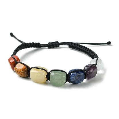 Natural Mixed Gemstone Cuboid Braided Bead Bracelet, Chakra Theme Adjustable Bracelet