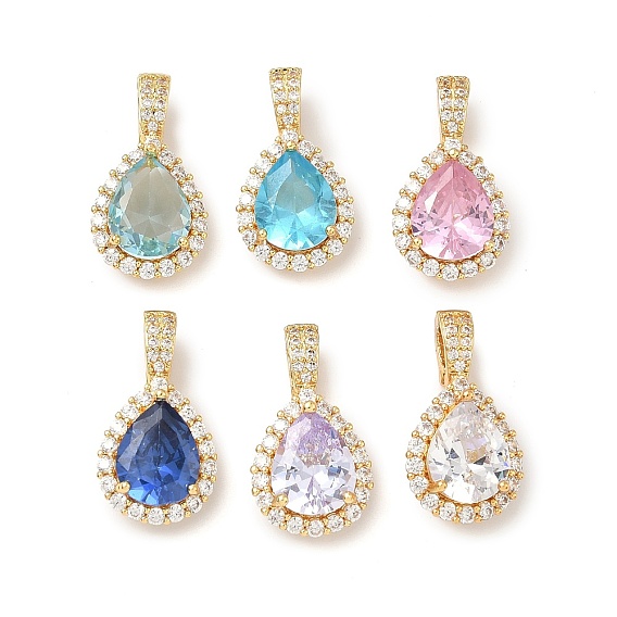 Латунные микро проложить кубического циркония подвески, слезинки, реальный 18 k позолоченный