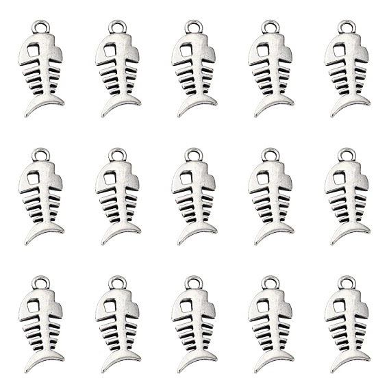 Tibetan Style Alloy Pendants, Cadmium Free & Lead Free, Fish Bone, about 26mm long, 11.5mm wide, 2.5mm thick, hole: 2.5mm