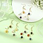 Hollow 316 Surgical Stainless Steel & Gemstone Dangle Earrings for Women, Leaf, with 304 Stainless Steel Earring Hooks