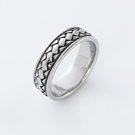 304 Stainless Steel Finger Rings for Men, Viking Weave Pattern, Wide Band Rings