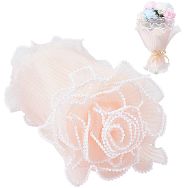 Ramo de flores de poliéster envoltura de papel de malla, con borde de plástico abs imitación perla, para el día de San Valentín, boda, decoración de cumpleaños