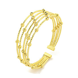 Rack Plating Brass Multi-Strand Round Ball Open Cuff Bangles for Women, Cadmium Free & Lead Free, Long-Lasting Plated
