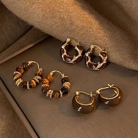 Серьги-кольца из сплава смолы, кокосового коричневый