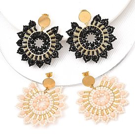 304 серьги-гвоздики из нержавеющей стали и бусин в стиле бохо с цветком для женщин, золотые