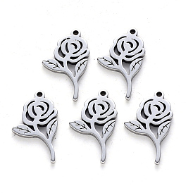 304 Stainless Steel Pendants, Laser Cut, Rose, for Valentine's Day