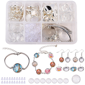 DIY Jewelry Set, with Brass Earring Hook Findings &  Stud Earring Settings & Bracelet Making, Alloy Bracelet Making and Transparent Glass Cabochons