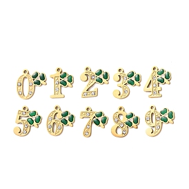 304 подвески из нержавеющей стали с эмалью и стразами, число 0~9 прелести, ионное покрытие (ip), долговечный, реальный 18 k позолоченный