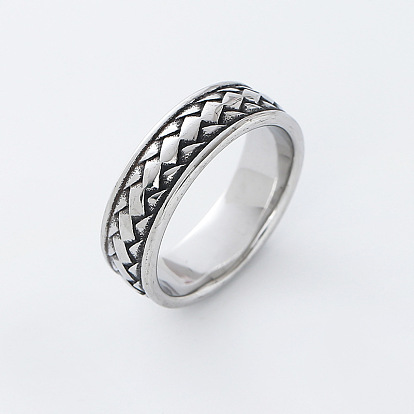 304 Stainless Steel Finger Rings for Men, Viking Weave Pattern, Wide Band Rings