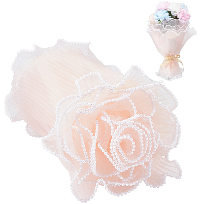 Ramo de flores de poliéster envoltura de papel de malla, con borde de plástico abs imitación perla, para el día de San Valentín, boda, decoración de cumpleaños