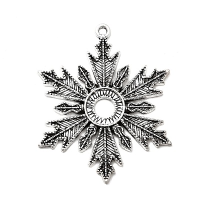 Снежинка тибетский стиль сплава подвеска кабошон с открытой спиной настройки, без свинца и без кадмия, лоток : 10.5 мм, 46x37.5x2.5 мм, отверстие : 2.5 мм, Около 85 шт / 500 г