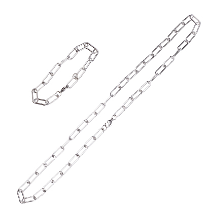 304 Stainless Steel Paperclip Chains, Drawn Elongated Cable Chains Bracelets, with Lobster Clasps
