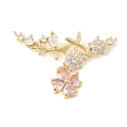 Brass Pave Cubic Zirconia Connector Charm, Flower Links