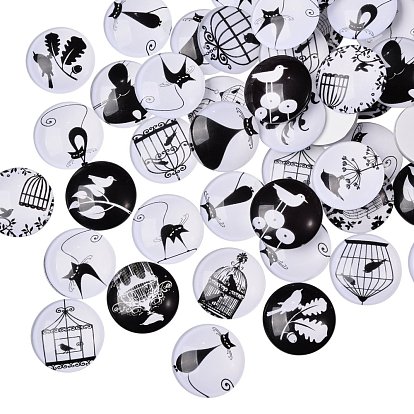 100 piezas de cabujones de cristal retro en blanco y negro, media vuelta / cúpula