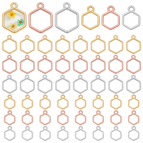 120шт 6 стили подвески из сплава с открытой спиной, для diy уф смолы, эпоксидная смола, шестиугольник