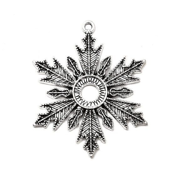 Снежинка тибетский стиль сплава подвеска кабошон с открытой спиной настройки, без свинца и без кадмия, лоток : 10.5 мм, 46x37.5x2.5 мм, отверстие : 2.5 мм, Около 85 шт / 500 г