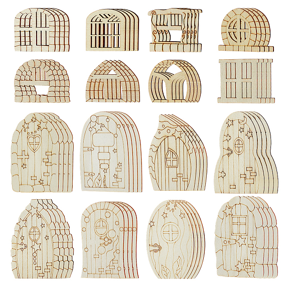 128 шт. необработанные деревянные двери и окна для кукольного домика, Аксессуары для моделей зданий в стиле сказки в стиле ретро, разнообразные