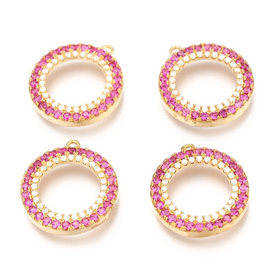 Кулоны из латуни с микропейвом темно-розового и прозрачного фианитов, кольцо