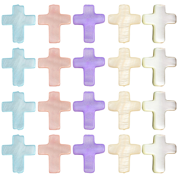 60Штуки из натуральных пресноводных ракушек, крестик, окрашенные