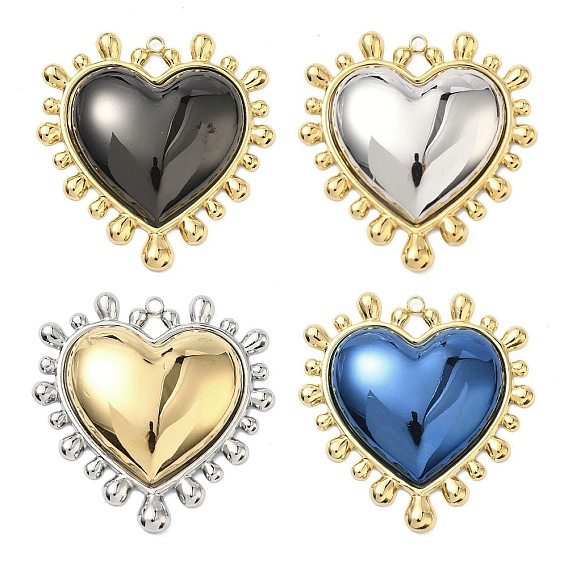 Двухцветные 304 большие подвески из нержавеющей стали, шарма сердца, вакуумное покрытие pvd, реальный 18 k позолоченный