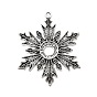Снежинка тибетский стиль сплава подвеска кабошон с открытой спиной настройки, без свинца и без кадмия, лоток : 10.5 мм, 46x37.5x2.5 мм, отверстие : 2.5 мм, Около 85 шт / 500 г