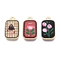 Printed Alloy Pendants, Rack Plating, Rectangle Charms, Cadmium Free & Nickel Free & Lead Free, Golden