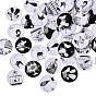 100Pcs Retro Black and White Picture Glass Cabochons, Half Round/Dome