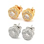 Brass Micro Pave Cubic Zirconia Ear Studs, Flower