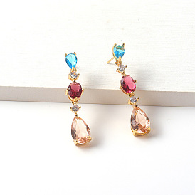 Multicolor Teardrop Earrings with Blue Topaz Gemstones for Women