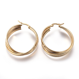 201 Stainless Steel Triple Hoop Earrings, with 304 Stainless Steel Pin, Hypoallergenic Earrings, Ring Shape