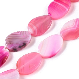 Natural Agate Dyed Beads Strands, Flat Oval