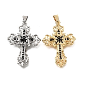 Brass Micro Pave Black Cubic Zirconia Pendants, Cross Charms