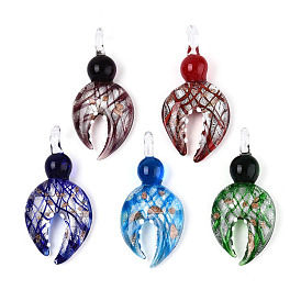 Ручной серебряная фольга Lampwork большие кулоны, с золотым песком, крабовые ножки