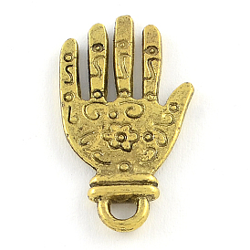 Colgantes de aleación de palma estilo tibetano, sin plomo, 24x14x2.5 mm, Agujero: 2.5 mm, sobre 588 unidades / 1000 g