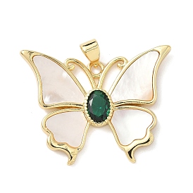 Подвески из латуни из натуральных ракушек, подвески-бабочки с темно-зеленым стеклом, реальный 18 k позолоченный, без свинца и без кадмия, долговечный, стойки покрытие